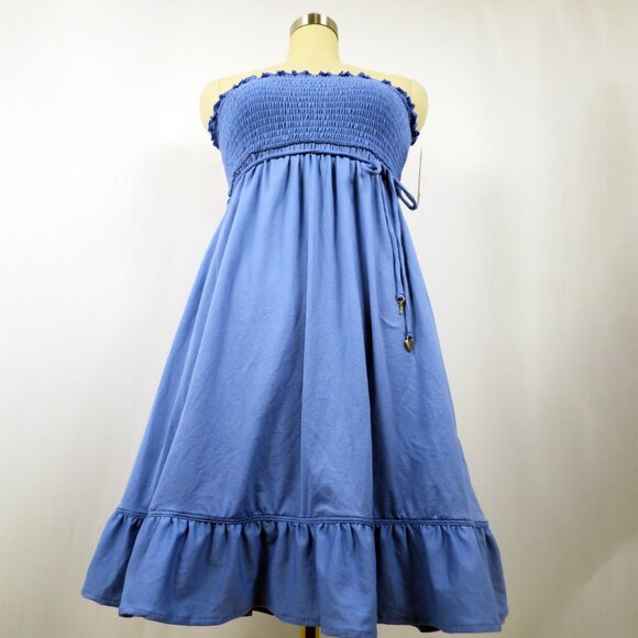 NWT Juicy Couture Blue Smocked Strapless Cover Up Tube Dress Ruffle Hem M - Picture 12 of 15